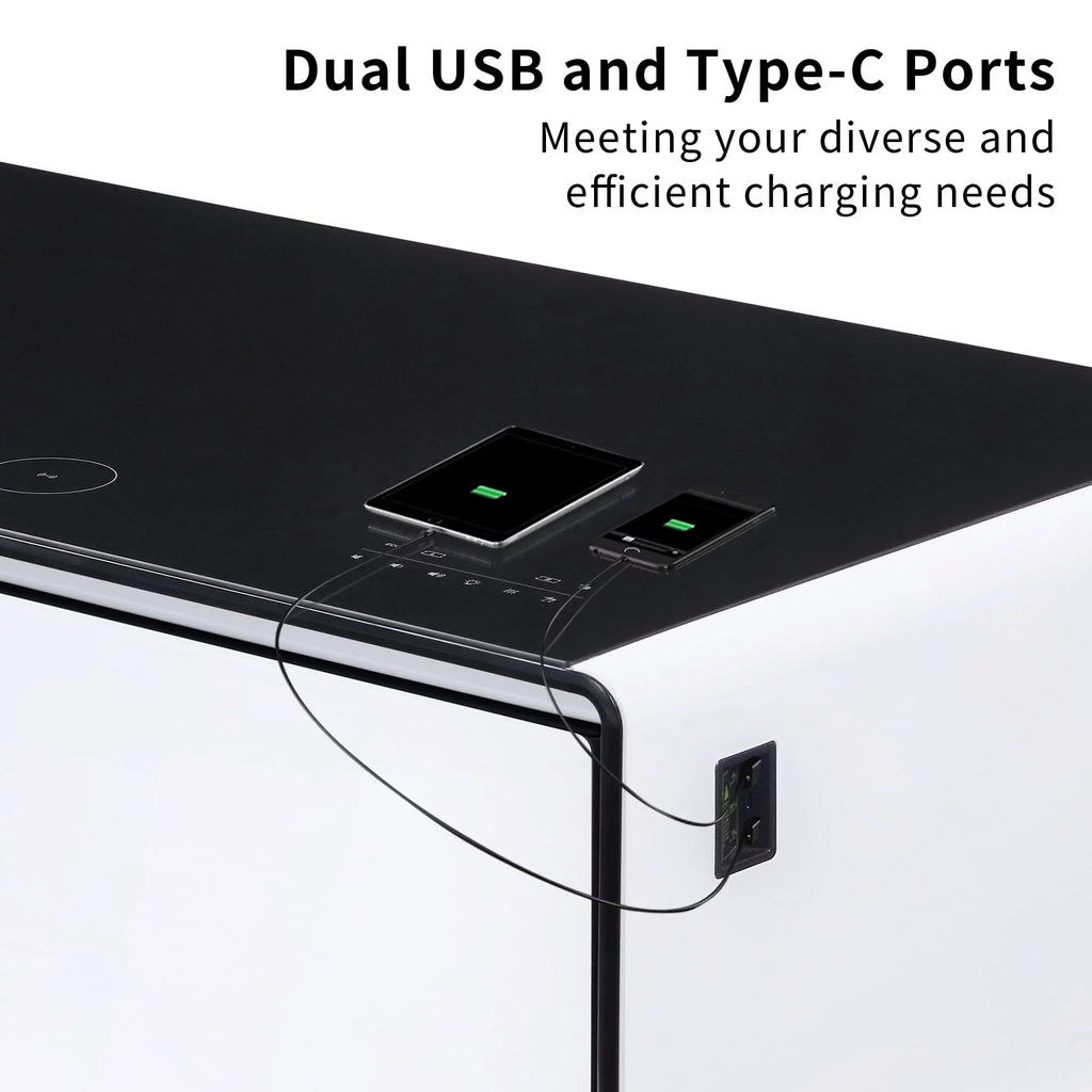 Smart Coffee Table with Fridge and Bluetooth Speaker M1418