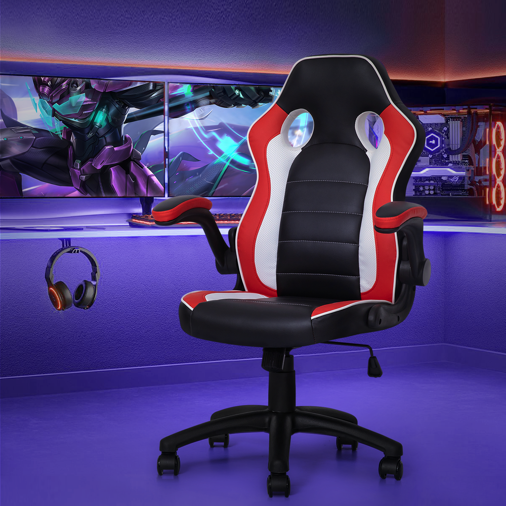 Red Leather High-Back Swivel Gaming Chair with PVC Mat V5927