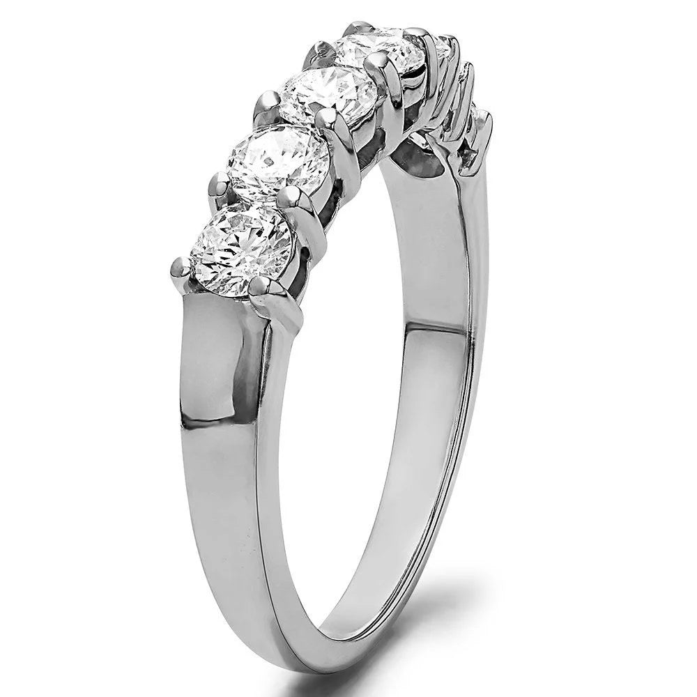 Seven Stone Shared Prong Contoured Wedding Ring In Sterling Silver With Moissanite F883345