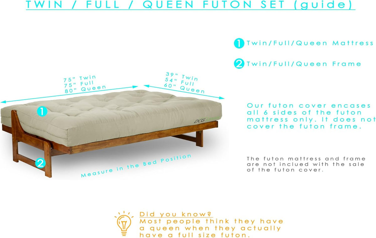 Full Size Futon Cover, 54 Inch x 75 Inch, Thick Durable Fabric N1590