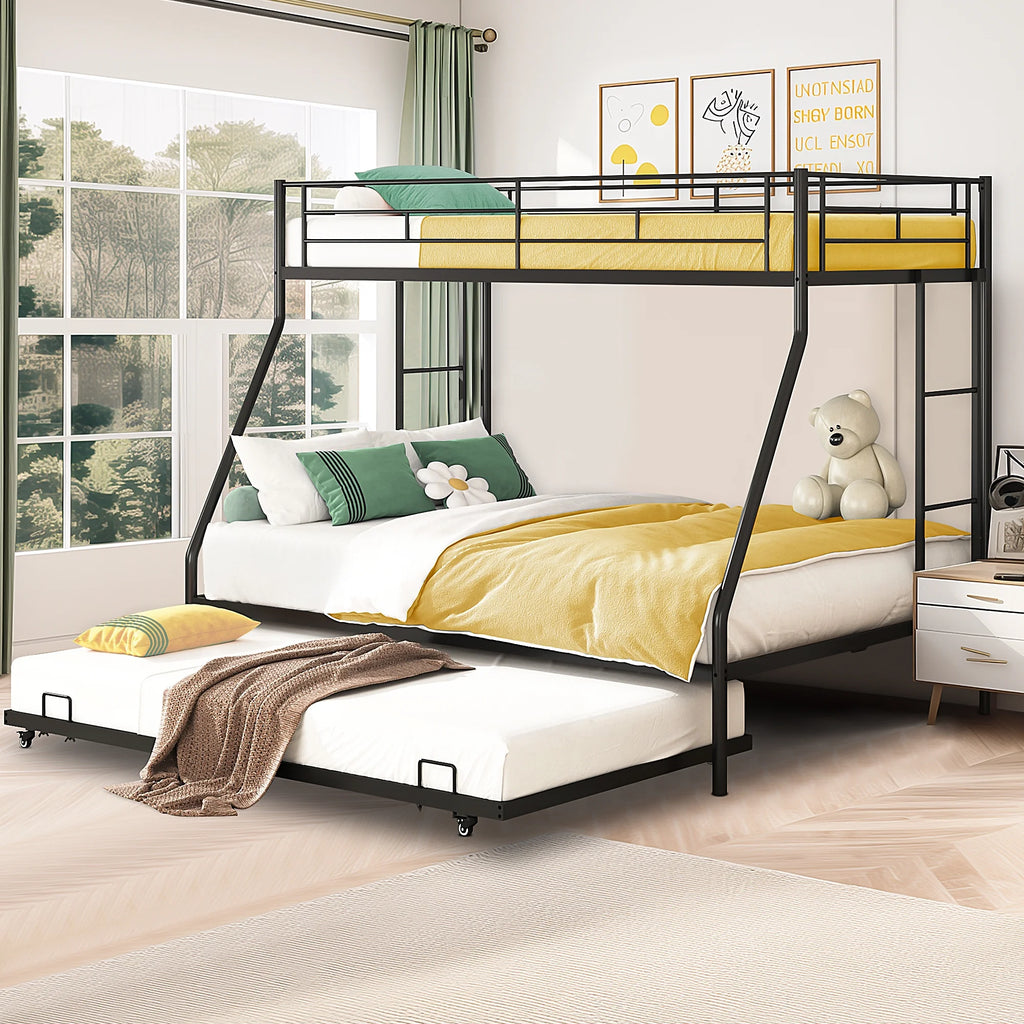 Black Twin Over Full Metal Bunk Beds with Trundle E3455