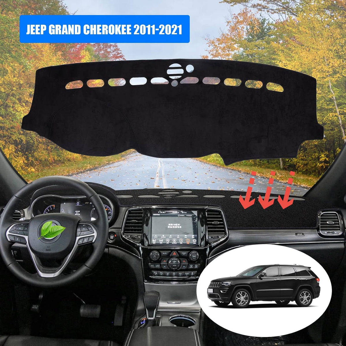 Black Custom Fit Dashboard Cover for Jeep Grand Cherokee 2011-2021 S593
