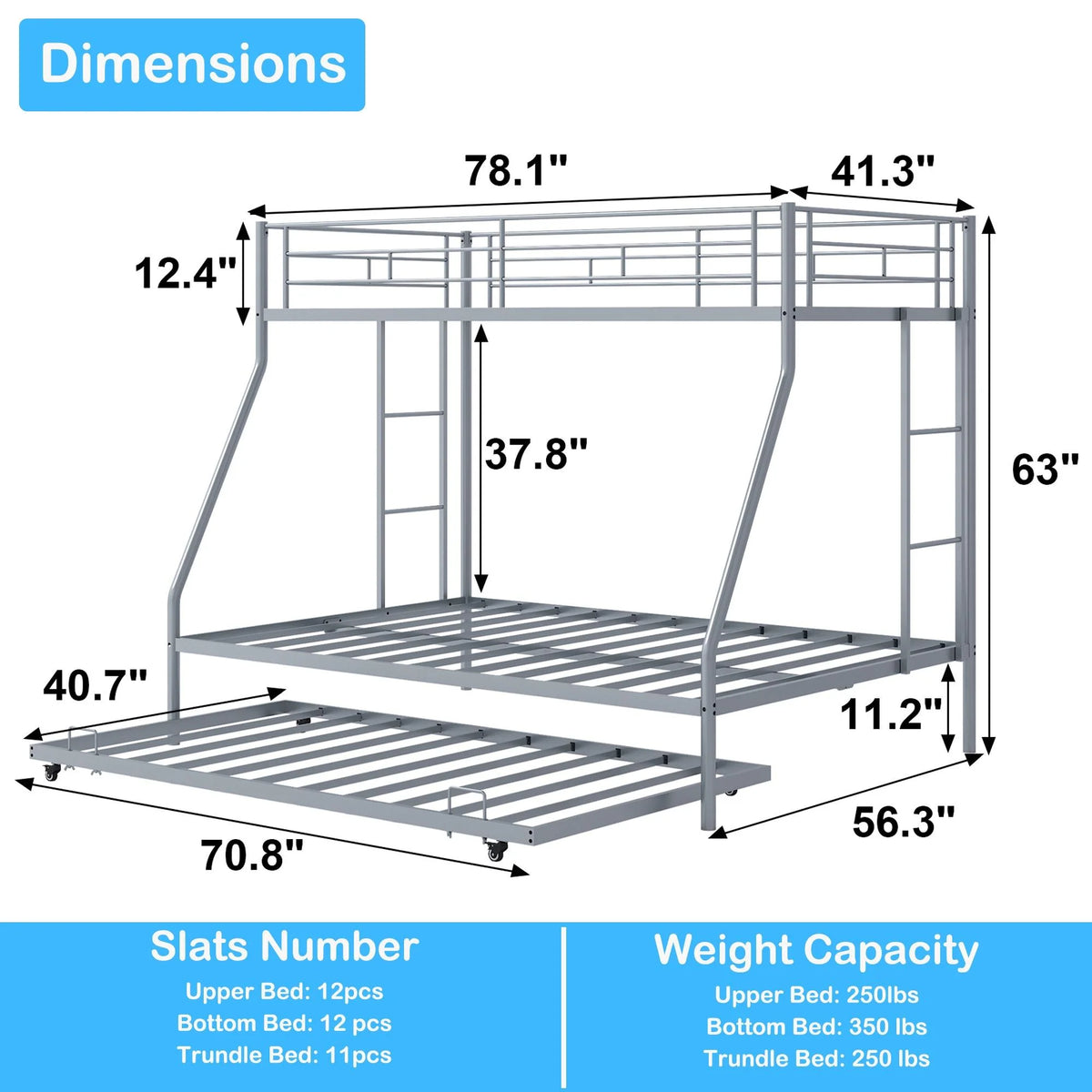 Black Twin Over Full Metal Bunk Beds with Trundle E3455