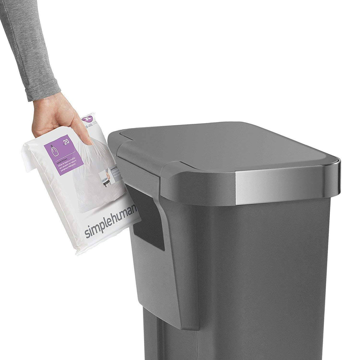 Gray 11.9 Gal Rectangular Plastic Steel Trash Can with Flip Lid and Foot Pedal C4419