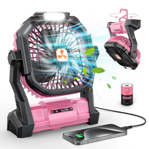 Portable Rechargeable Fan 20000mAh with LED Lantern Pink W190