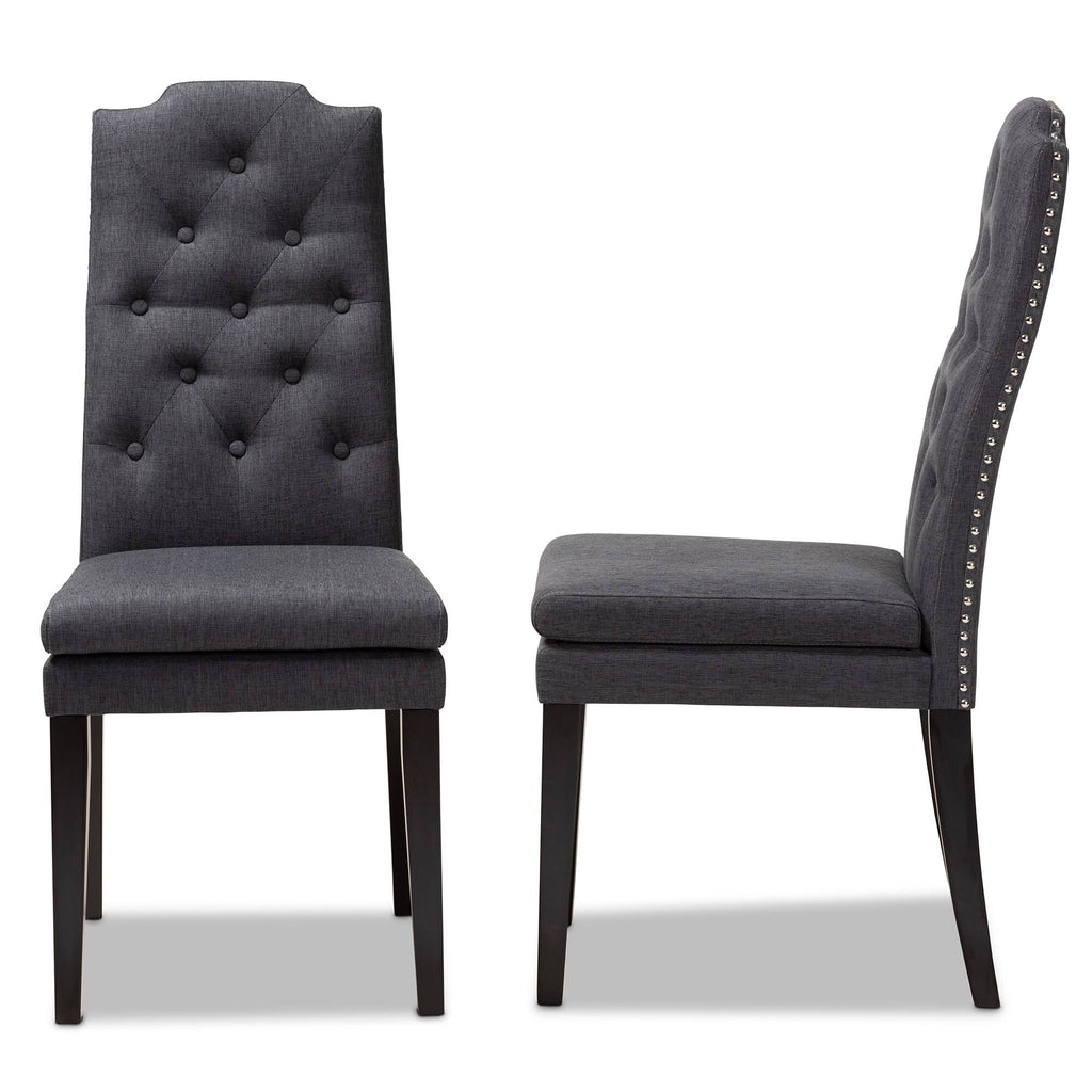 Charcoal Button Tufted Set of 2 Wood Dining Chair M11079
