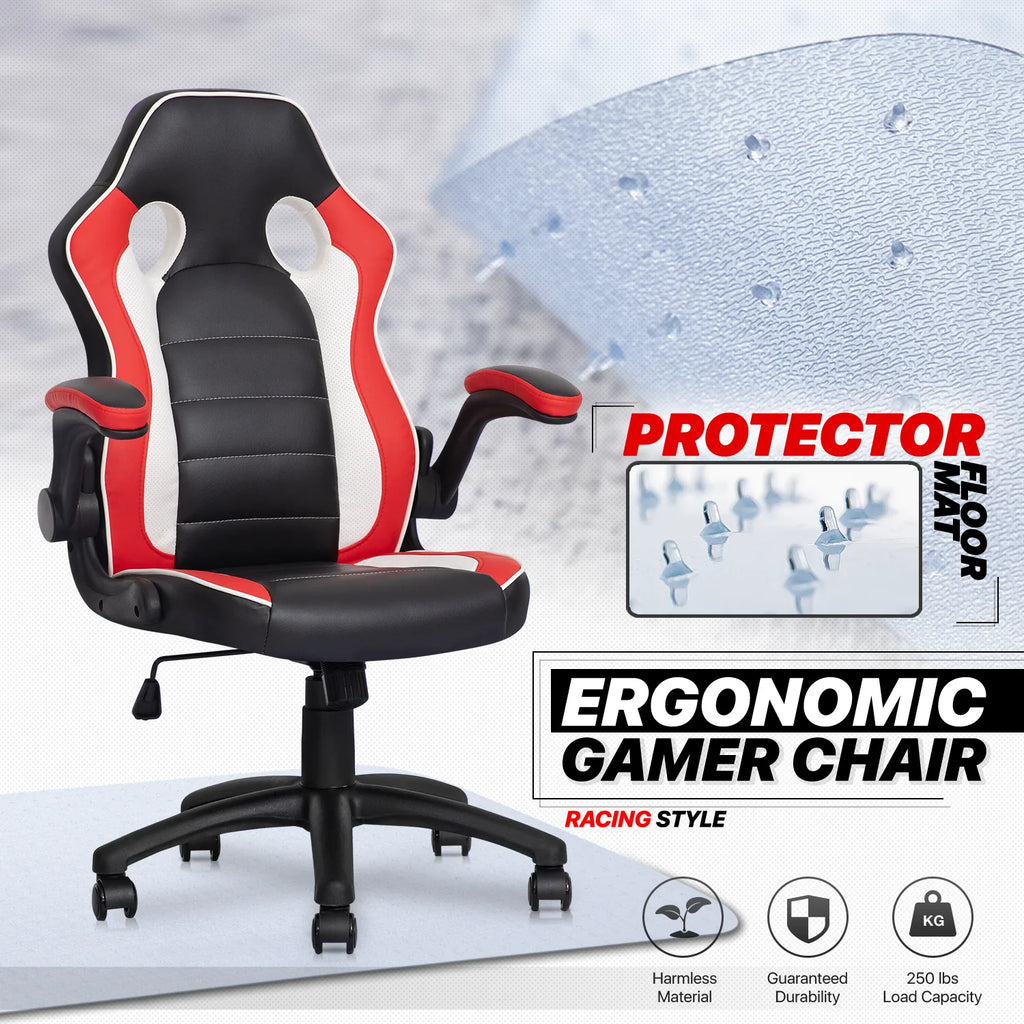 Red Leather High-Back Swivel Gaming Chair with PVC Mat V5927