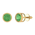 Yellow Gold Solitaire Stud Earrings, 2 Ct Round Cut Simulated Green Diamond, 14K, Screw Back Z916907