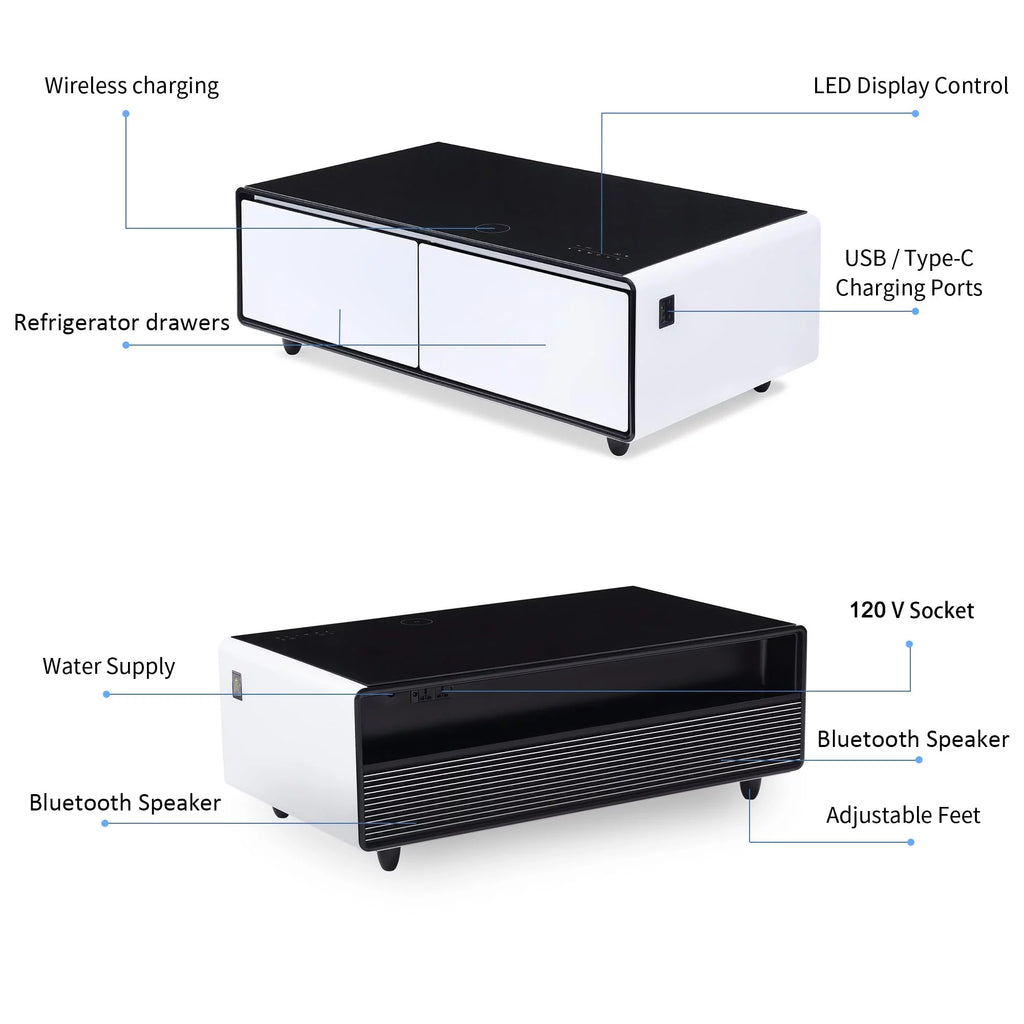 Smart Coffee Table with Fridge and Bluetooth Speaker M1418