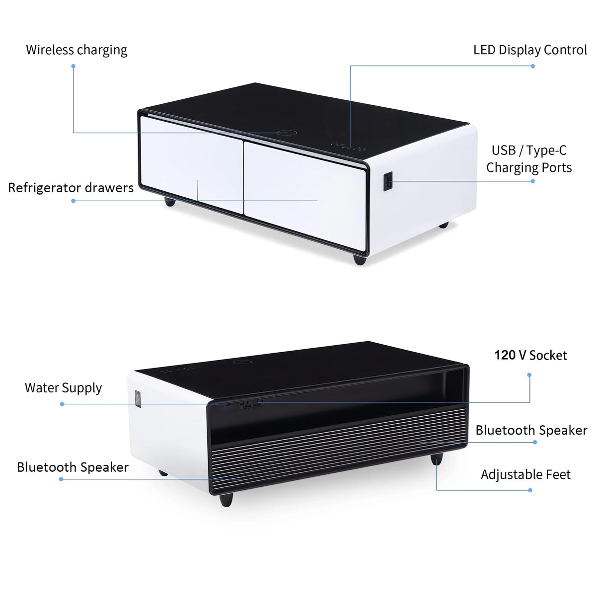 Smart Coffee Table with Fridge and Bluetooth Speaker M1418