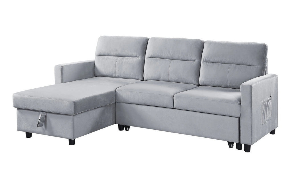 Light Gray Velvet Reversible Sleeper Sectional Sofa with Storage Chaise L624