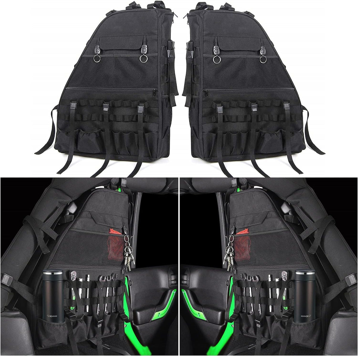 Roll Bar Storage Bag Cargo Cage with Multi-Pockets Organizers Saddlebag Tool Kits Holder Bags (Pack of 2) E75286