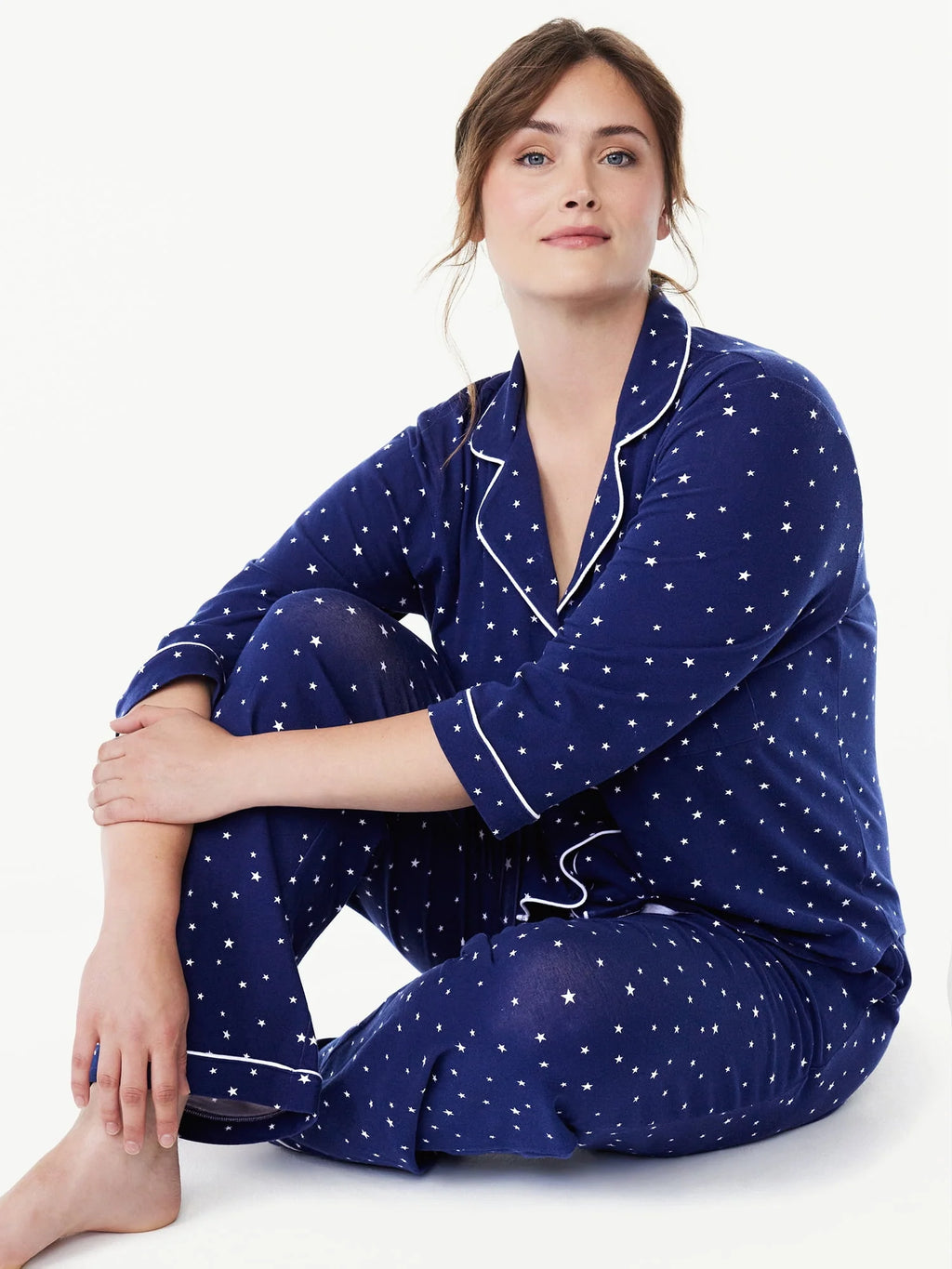 Women's Knit Notch Collar Top and Pants Pajama Set, 2-Piece F575085
