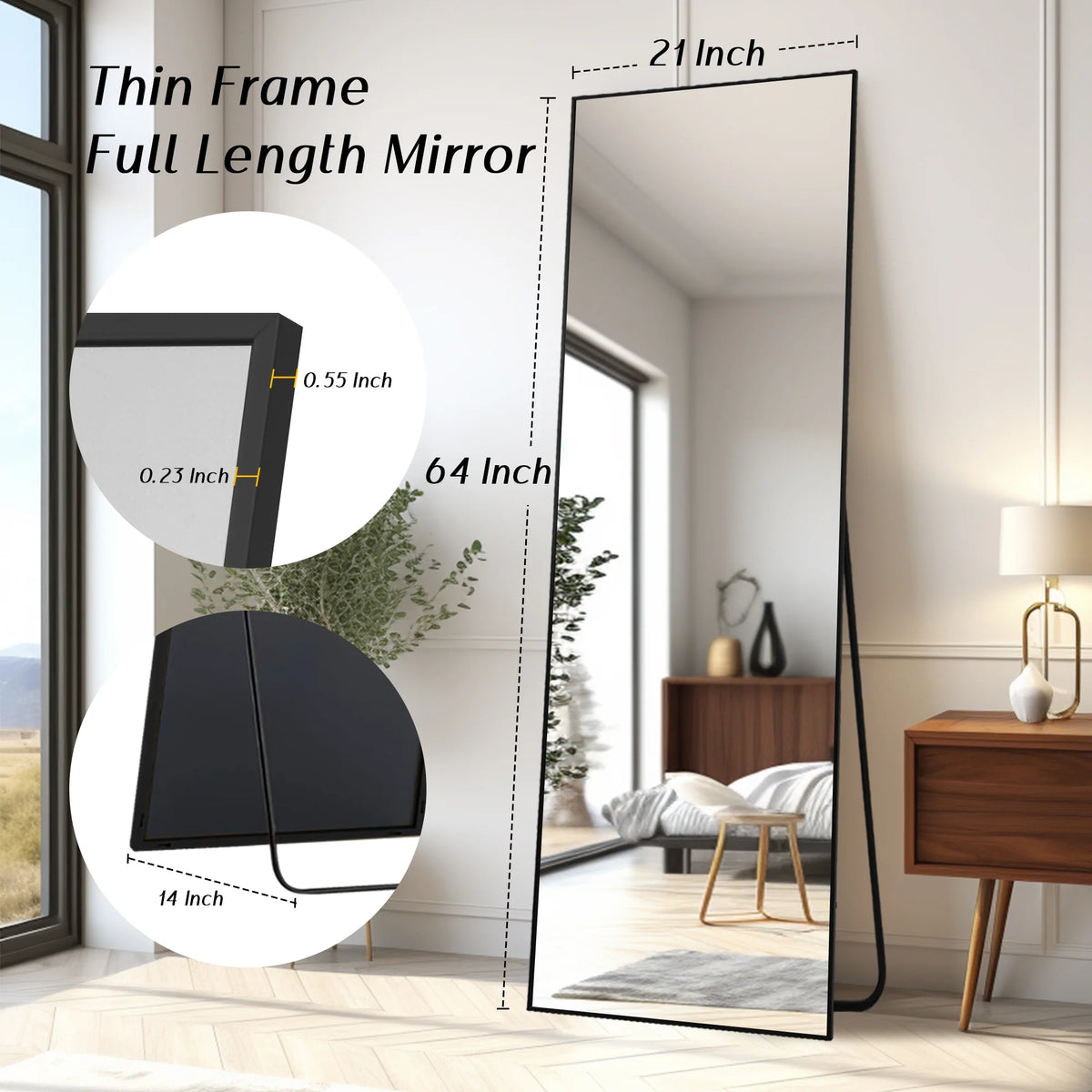 64"x21" Black Full Length Standing Mirror X929848