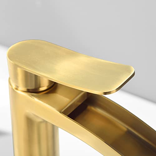 Brushed Gold Single Handle Waterfall Vessel Sink Faucet with Pop Up Drain V545