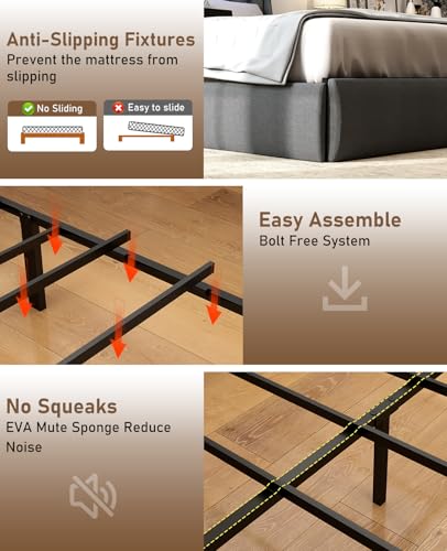 Queen Size Metal Platform Bed Frame with Storage Headboard and 4 Drawer E240