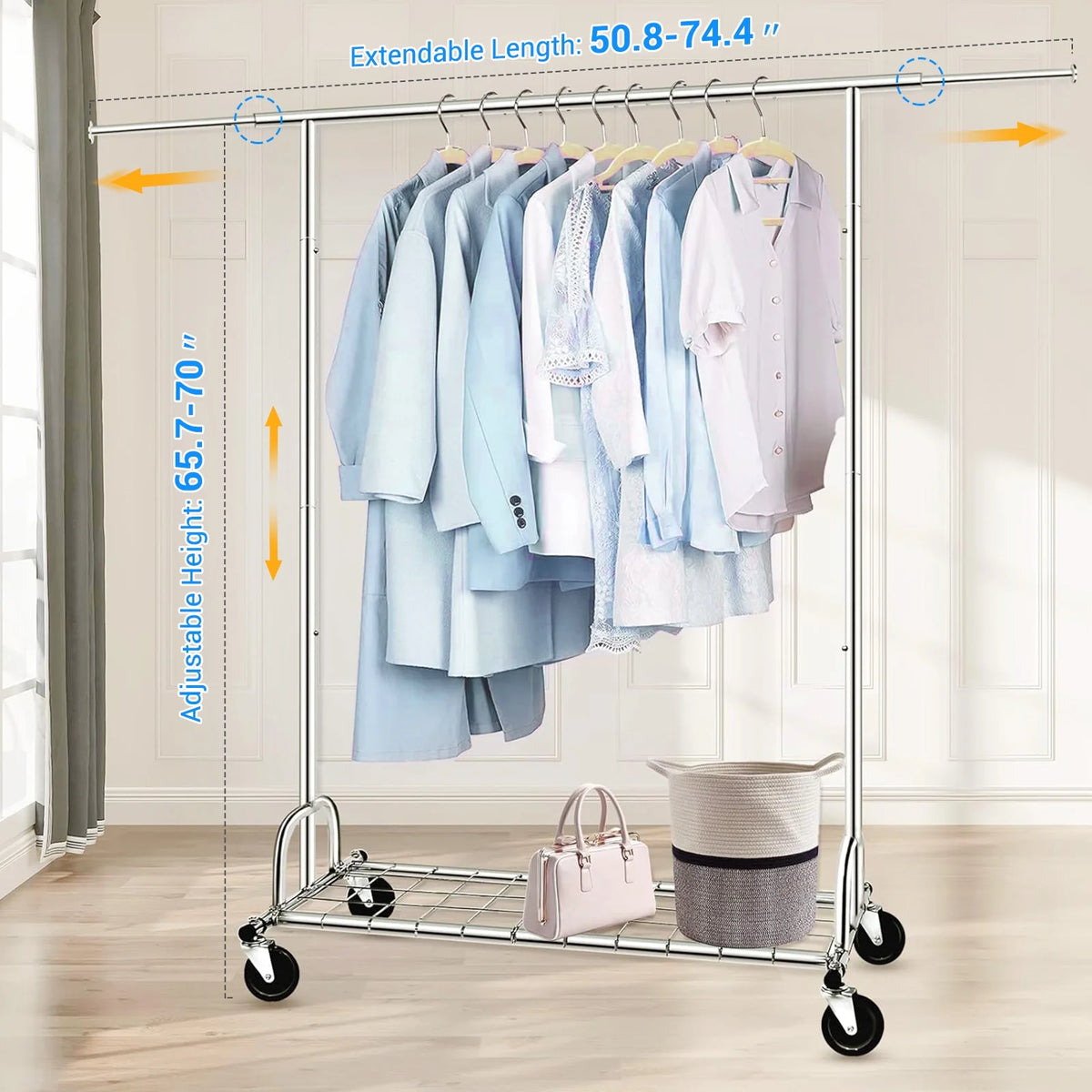Heavy Duty Metal Clothes Rack with Wheels & Shelves B41245
