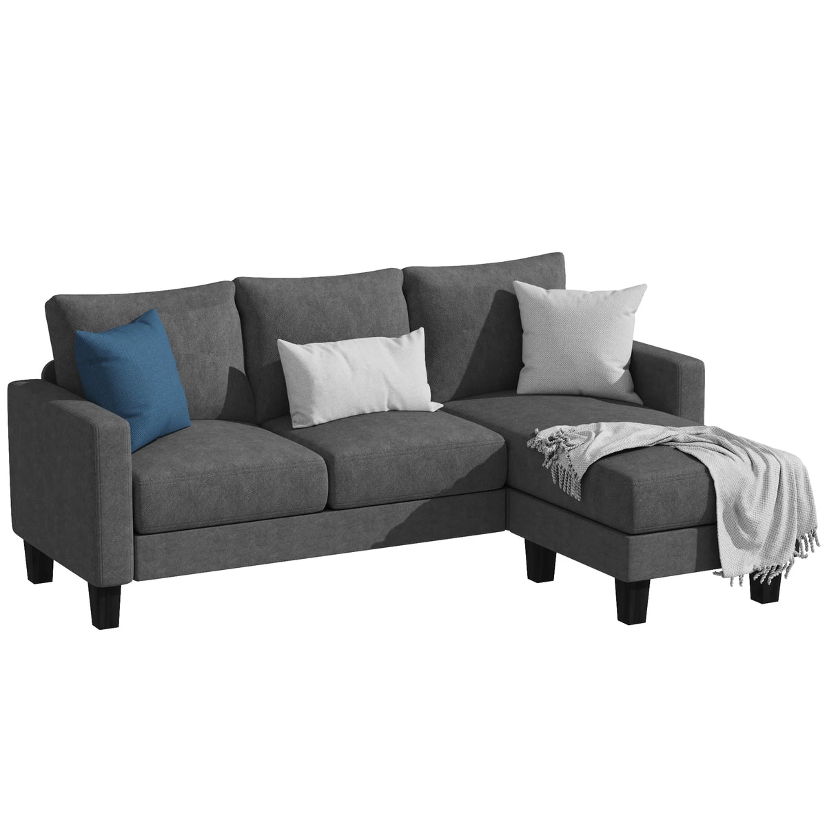 Convertible Sectional Sofa, L-Shaped 3-Seat Sofa with Reversible Chaise, Dark Gray V818583